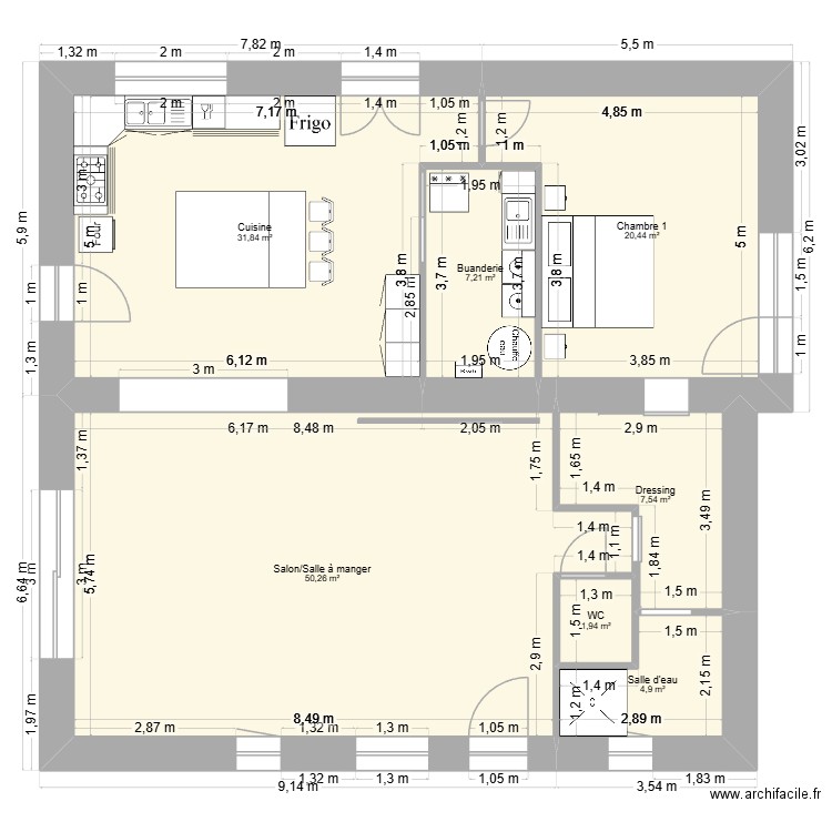 Maison Saint-Gondran. Plan de 7 pièces et 124 m2