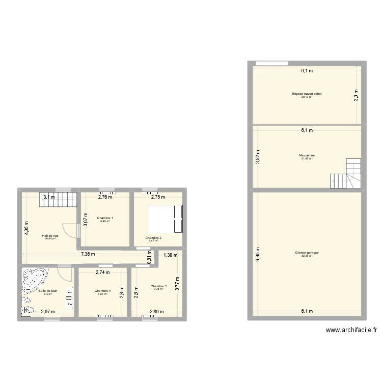 Etage 2. Plan de 9 pièces et 142 m2