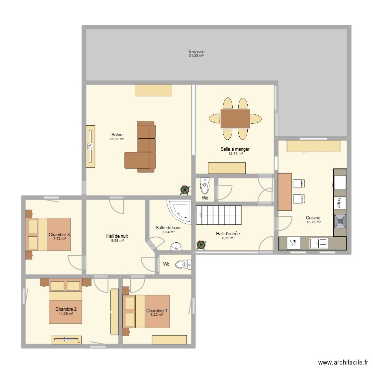 Maison Bouvreuils. Plan de 13 pièces et 129 m2