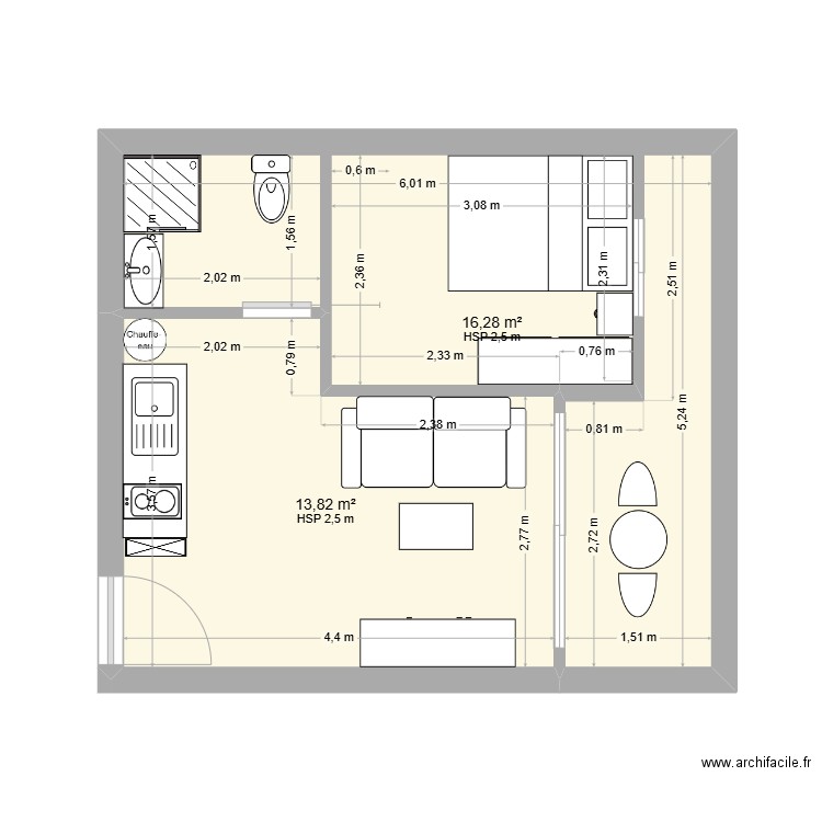 STUDIO RES. CORIANDRE PROJET TRAVAUX. Plan de 2 pièces et 30 m2