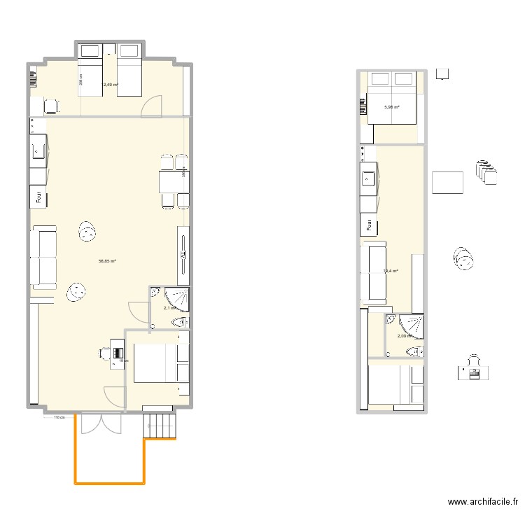 Caravane Plan 2 D. Aménagement v2. Plan de 6 pièces et 99 m2