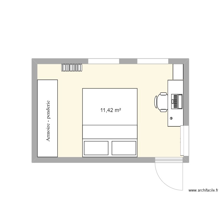 chambre rs. Plan de 1 pièce et 11 m2