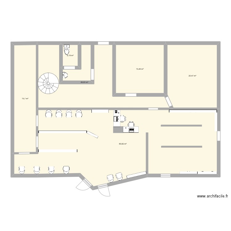 clinique veterinaire. Plan de 6 pièces et 164 m2