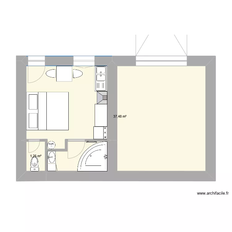 Cuisine et garage. Plan de 