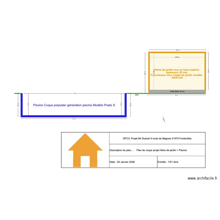 PLan de coupe. Plan de 1 pièce et 10 m2