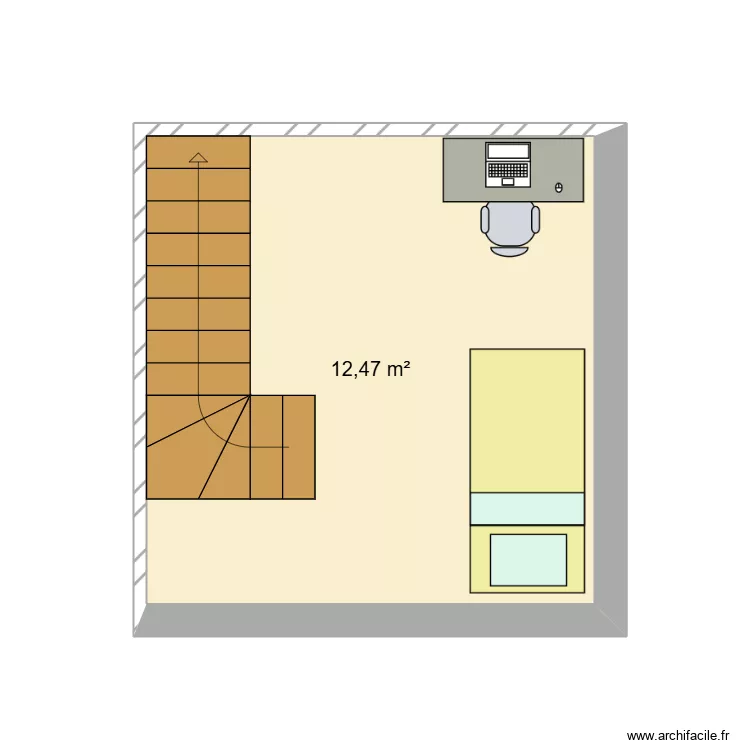 Mezzanine comble 2026. Plan de 1  et 12 m²
