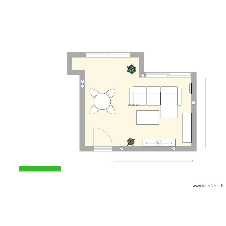 Séjour 2. Plan de 1 pièce et 25 m2
