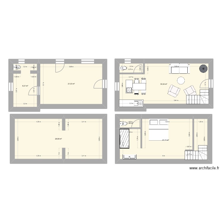 Porcheresse - Petite. Plan de 6 pièces et 117 m2