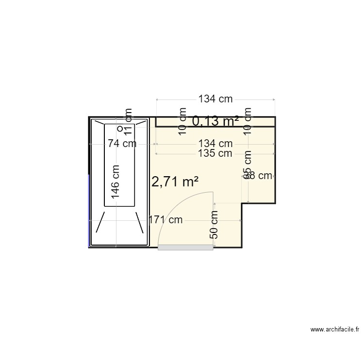 Salle de Bain WF 2. Plan de 2 pièces et 3 m2