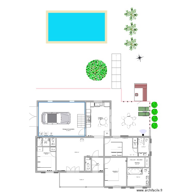 projet 5 E  Allemagne. Plan de 15 pièces et 143 m2