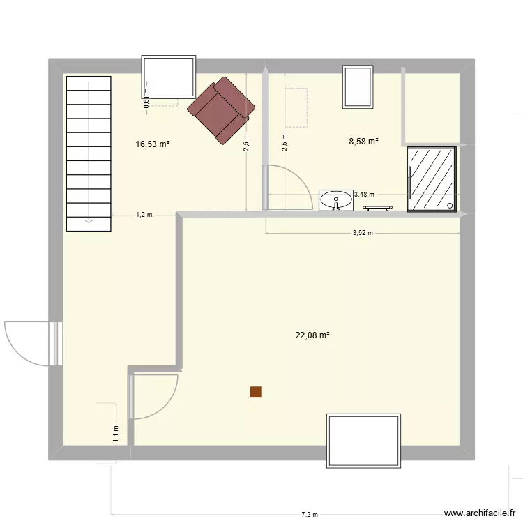 etage 1. Plan de 3  et 47 m²