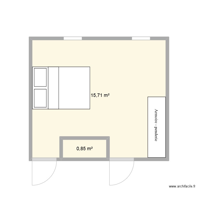 Chambre. Plan de 2 pièces et 17 m2