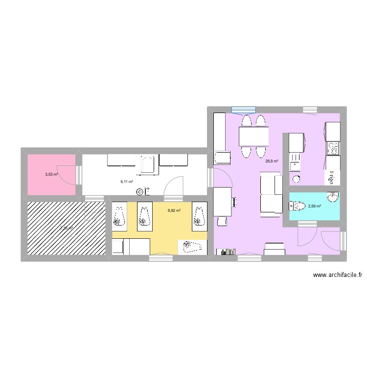 plan accueil. Plan de 6 pièces et 58 m2