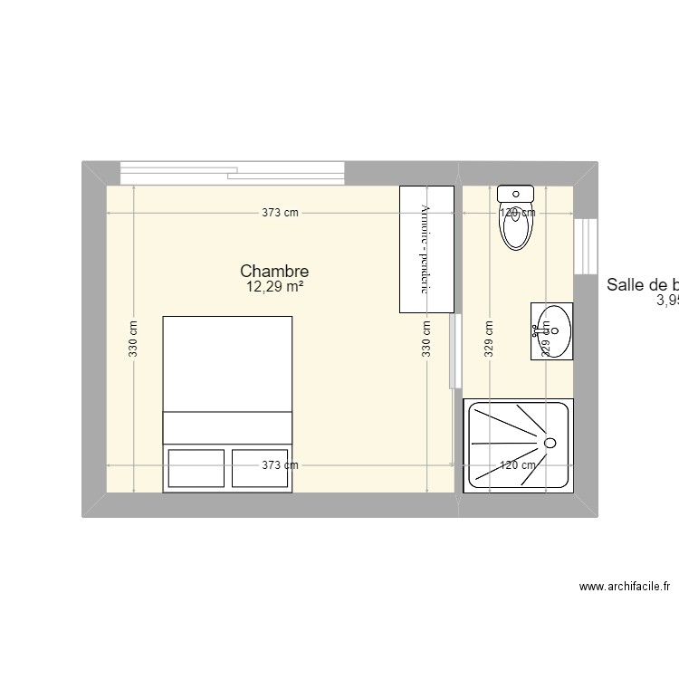 Plan chambre et salle d'eau wc. Plan de 0 pièce et 0 m2