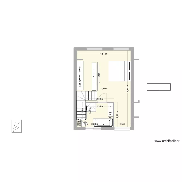 Comble plan N&deg;4  avecgrande salle de bains. Plan de 