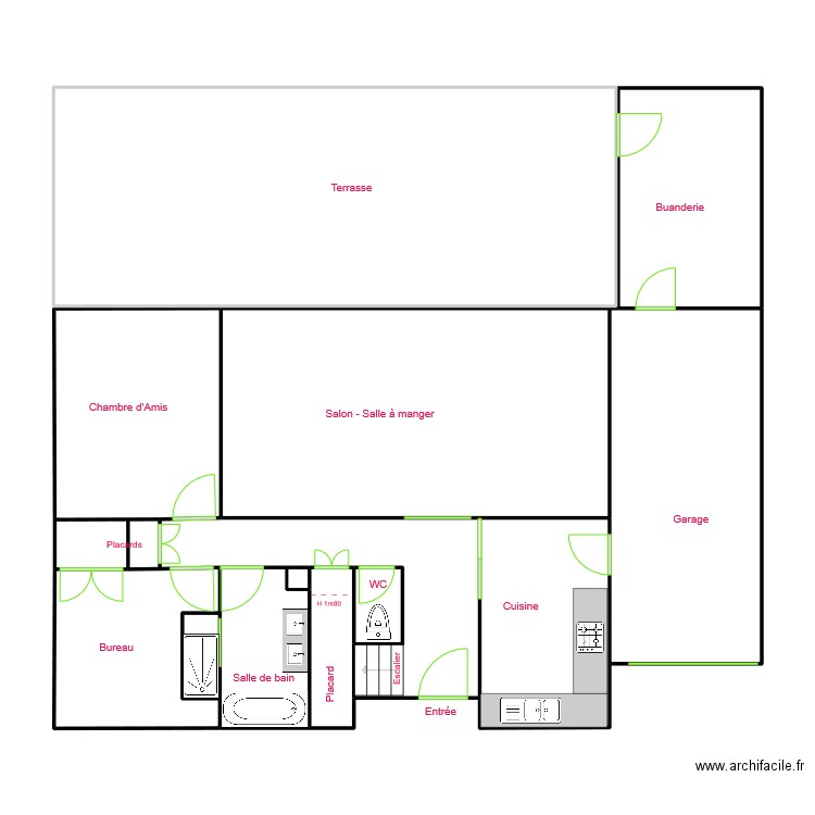 Rez de Chaussée Maison. Plan de 14 pièces et 151 m2