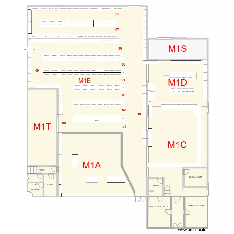 PLAN M1. Plan de 16  et 889 m²