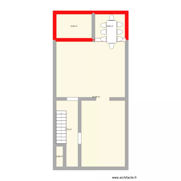 PLAN B demi extension. Plan de 5  et 62 m²