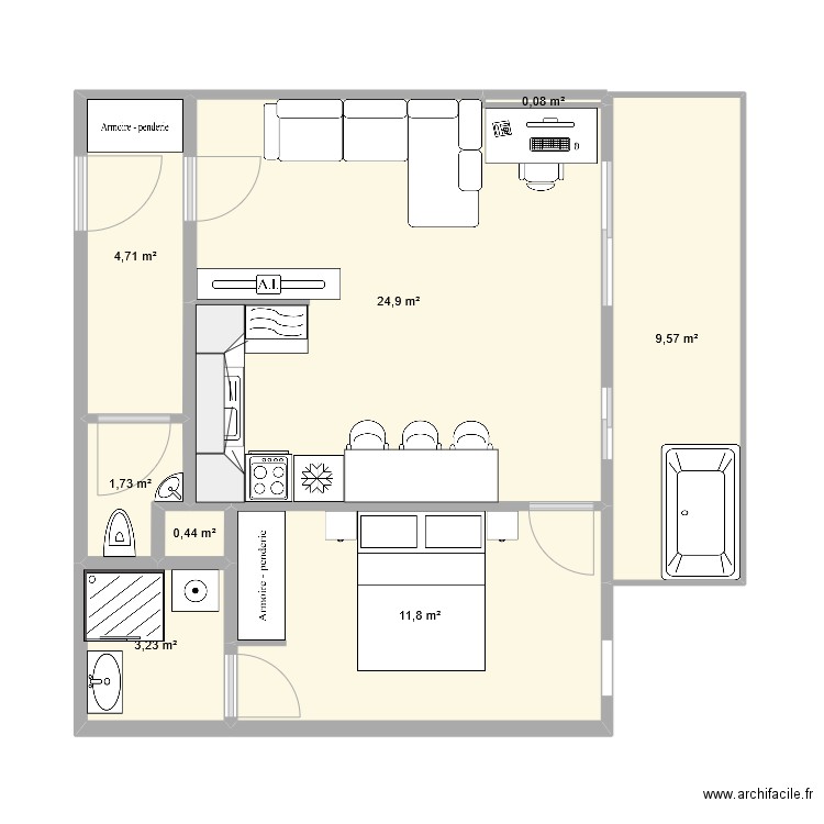 F2_Meublé_Final. Plan de 8 pièces et 56 m2