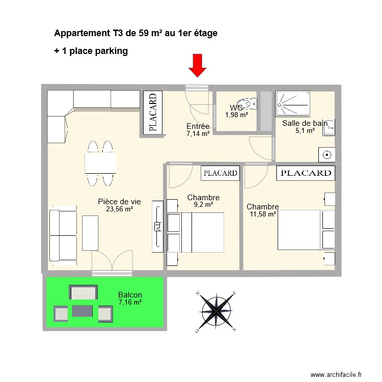 BOUYGUES T3 Villa du parc 1er étage. Plan de 8 pièces et 66 m2