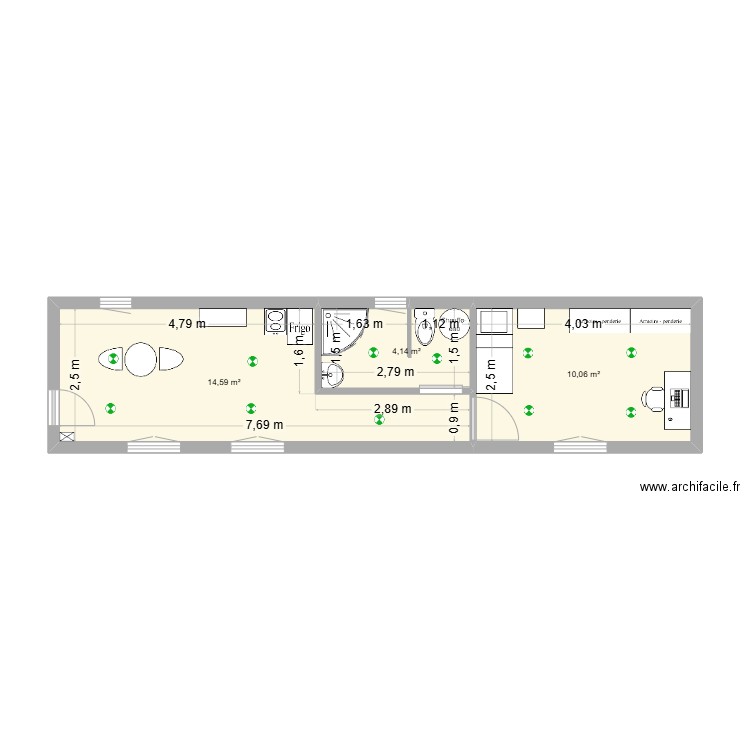Techno. Plan de 3 pièces et 29 m2