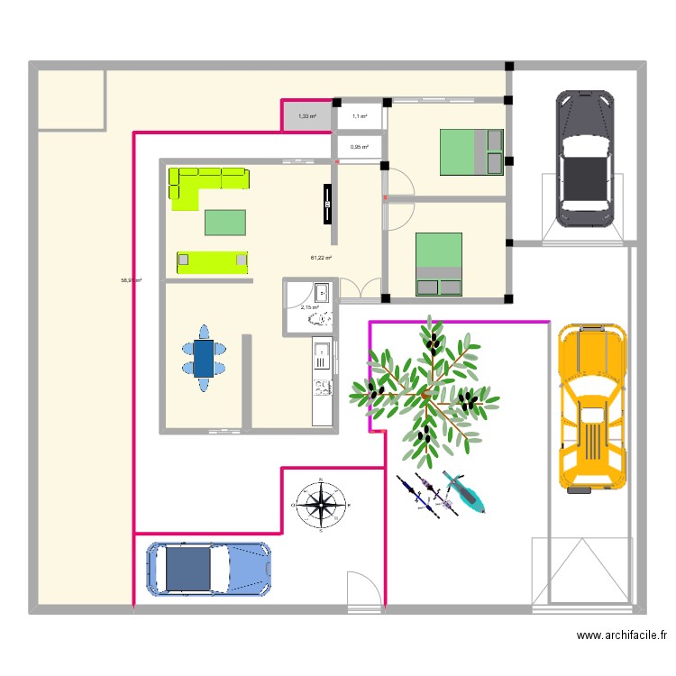 el jem. Plan de 6 pièces et 126 m2
