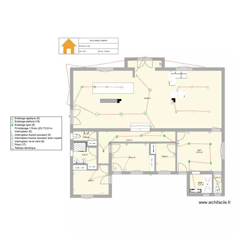 Villa St Joseph. Plan de 10 pièces et 139 m²