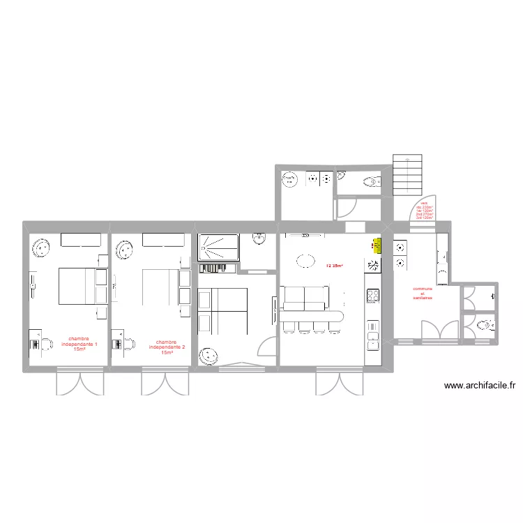ancien T3 rdc version finale. Plan de 10  et 84 m²