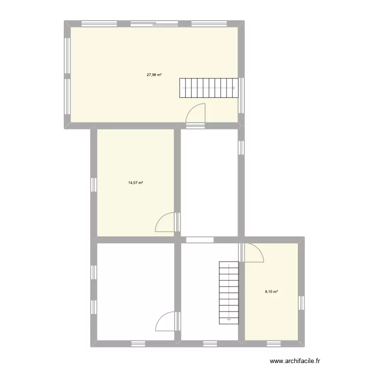 ETAGE. Plan de 3 pièces et 52 m²