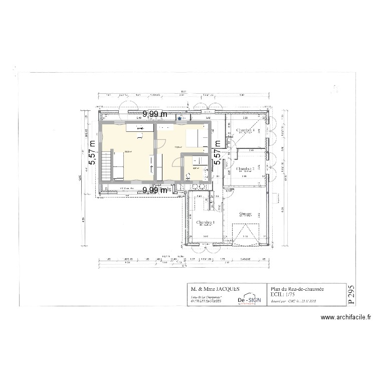 surélévation maison. Plan de 3 pièces et 45 m2