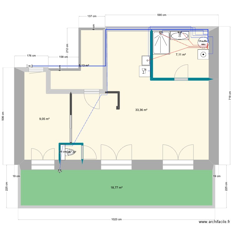 Saint esprit 8/05/24 - plomberie. Plan de 6 pièces et 74 m2