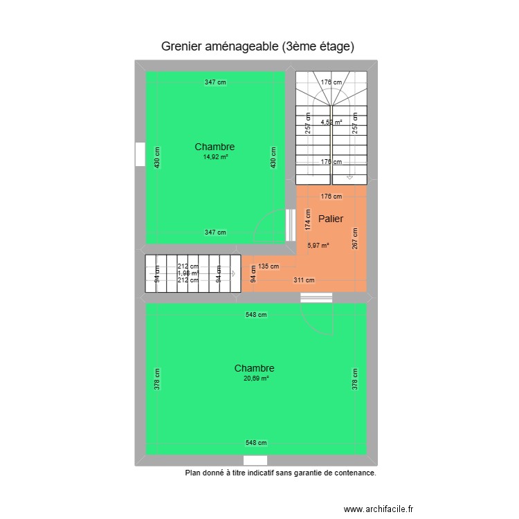 3e étage. Plan de 5 pièces et 48 m2