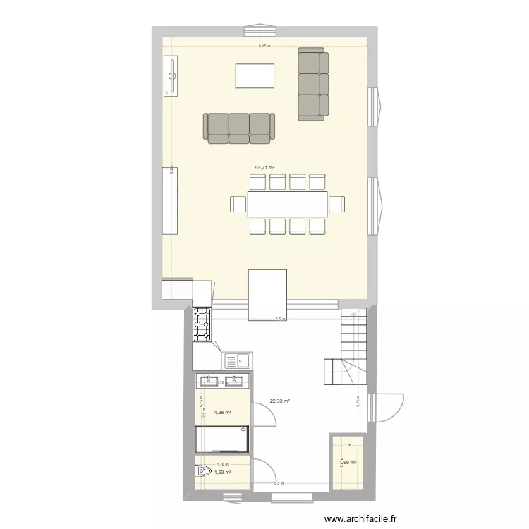 Thair&eacute; r&eacute;z de chauss&eacute;e. Plan de 5  et 93 m²
