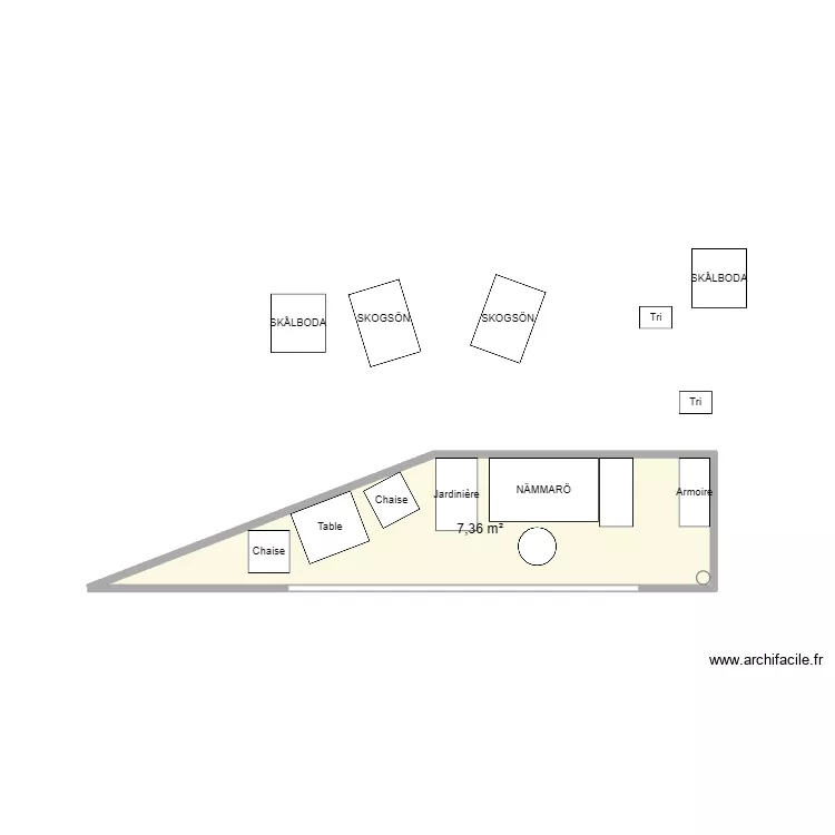 Balcon Gimel. Plan de 1  et 7 m²