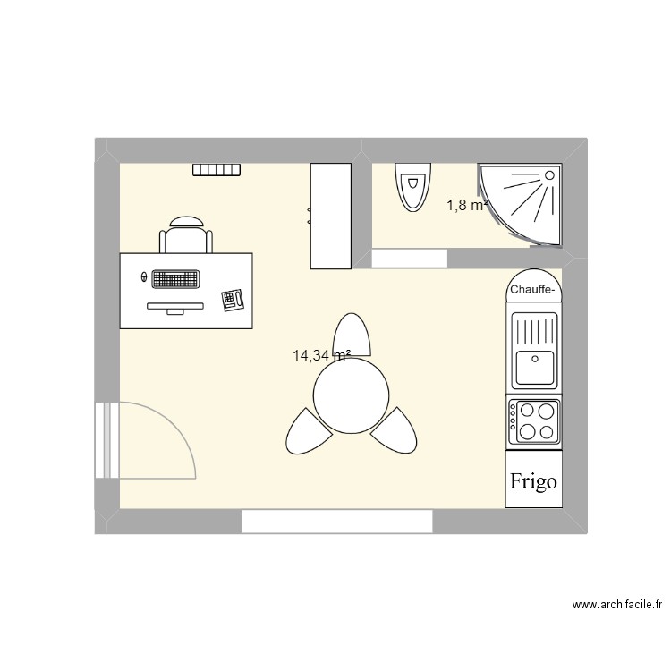 plan 2.1. Plan de 2 pièces et 16 m2