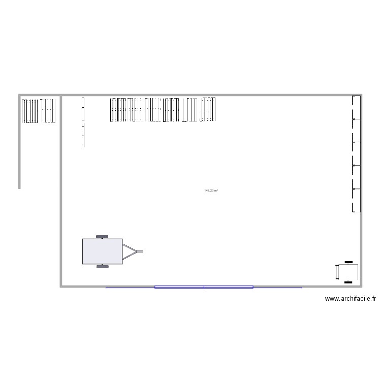 hangar. Plan de 1 pièce et 148 m2