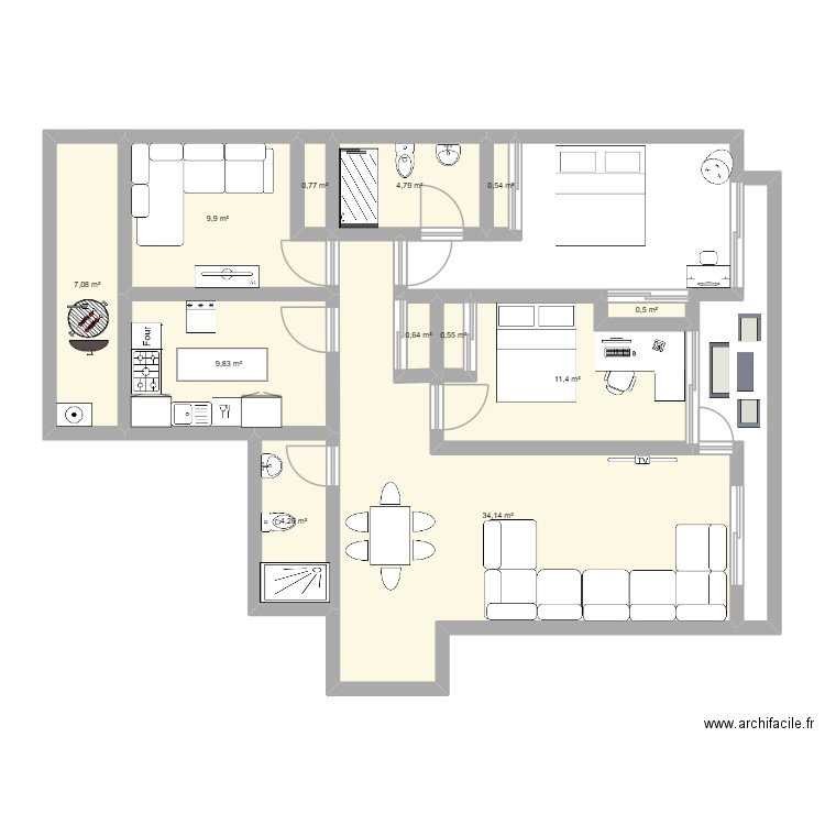 Home v3. Plan de 11 pièces et 107 m2