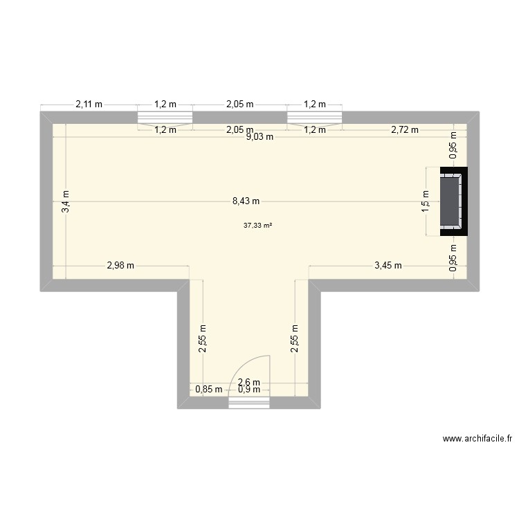 Modèle plan 2D. Plan de 1 pièce et 37 m2