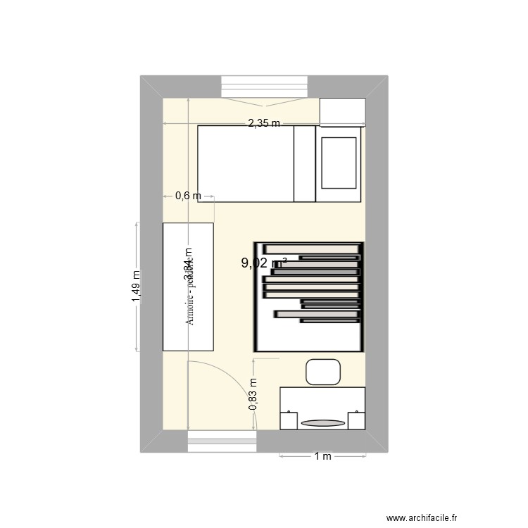 Chambre camille. Plan de 1 pièce et 9 m2