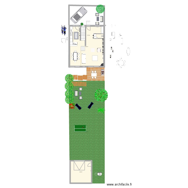 Epinette  cuisine garage. Plan de 2 pièces et 86 m2