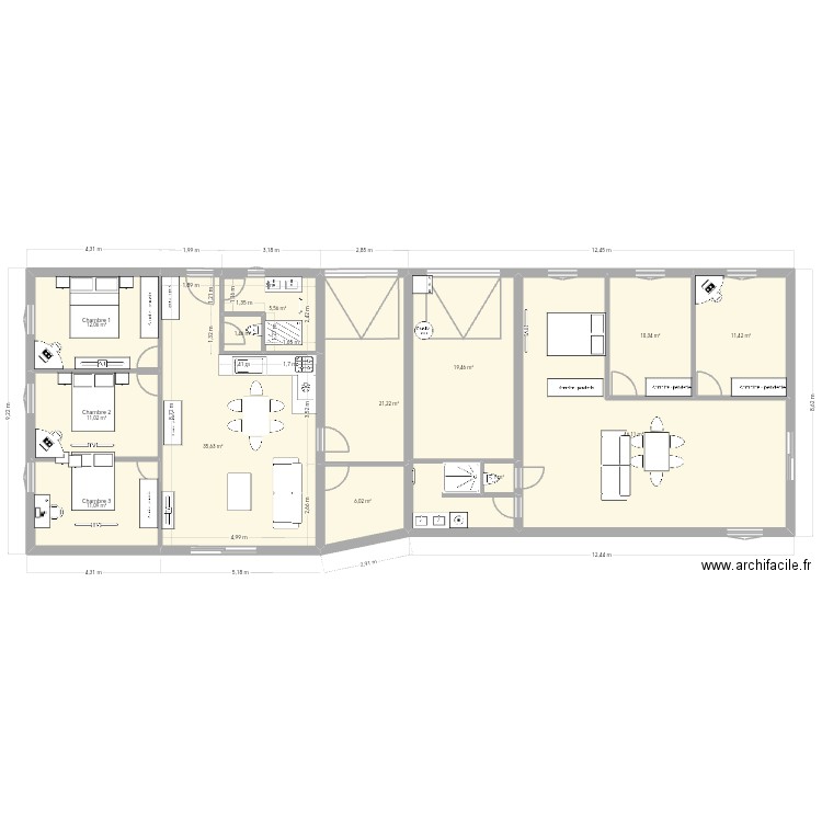 projet maison mitoyenne 3 chambres. Plan de 13 pièces et 192 m2