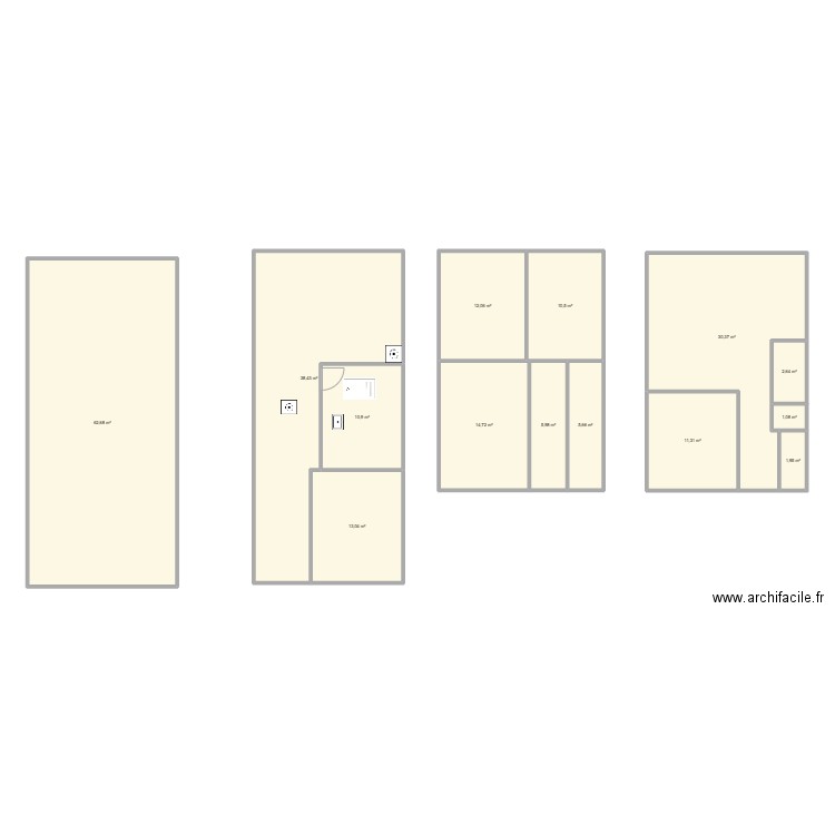 Boulangerie. Plan de 14 pièces et 221 m2