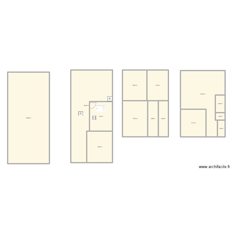 Boulangerie. Plan de 13 pièces et 222 m2