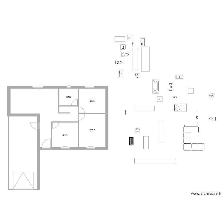 garage. Plan de 4 pièces et 36 m2