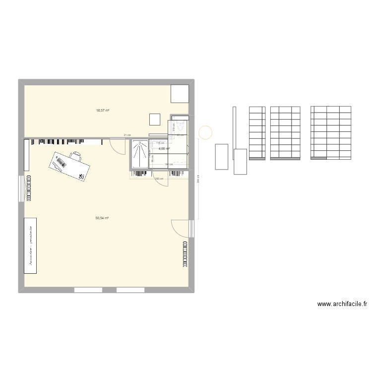 sdb haut 2025_90x90_carrelage. Plan de 3 pièces et 74 m2