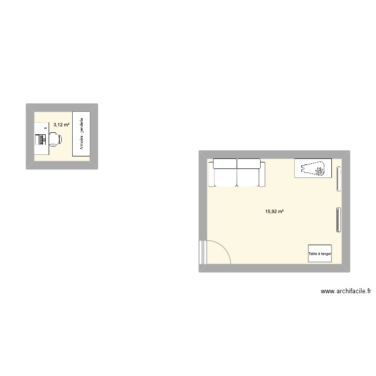 Etg 1. Plan de 2 pièces et 19 m2