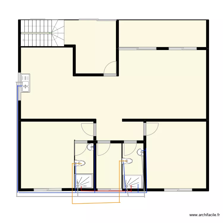RDC maison L  tuyauterie. Plan de 