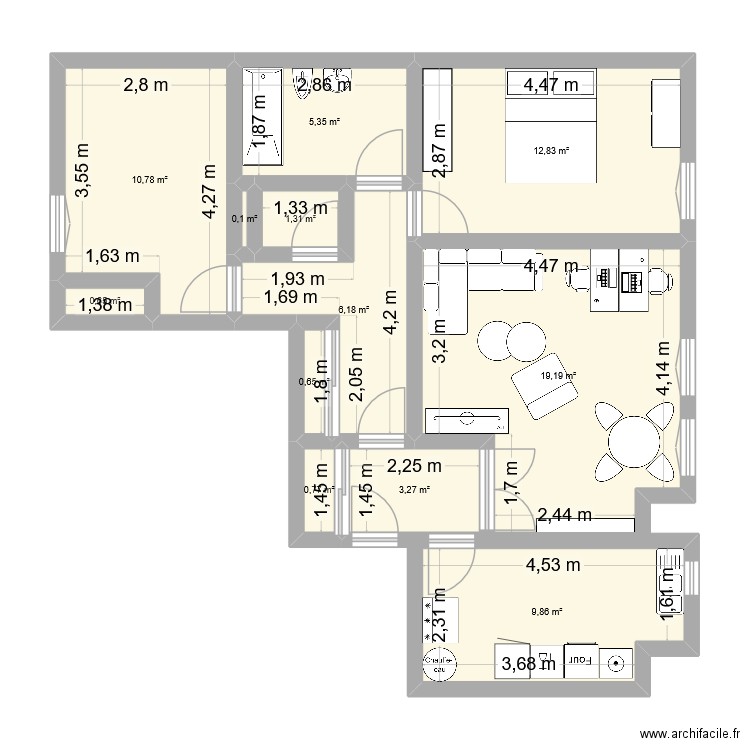 Plan Montrouge - V2. Plan de 12 pièces et 71 m2