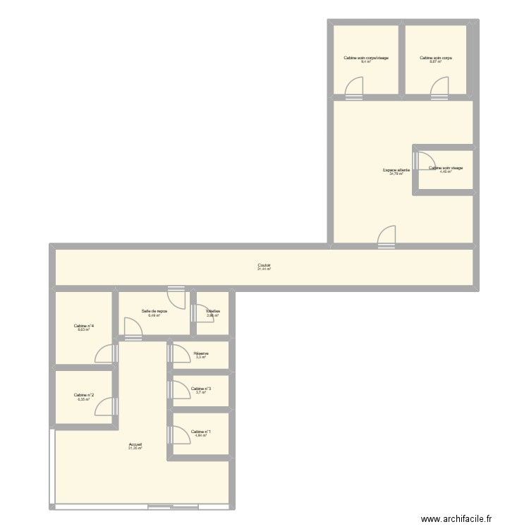 institut. Plan de 13 pièces et 157 m2