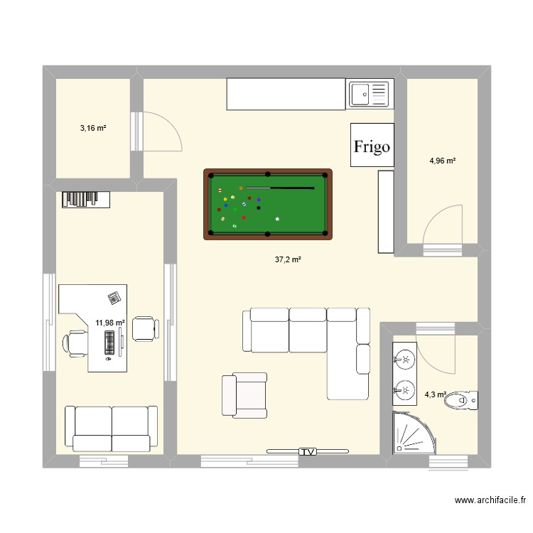 nouvelle piece CKG V2. Plan de 4 pièces et 64 m2